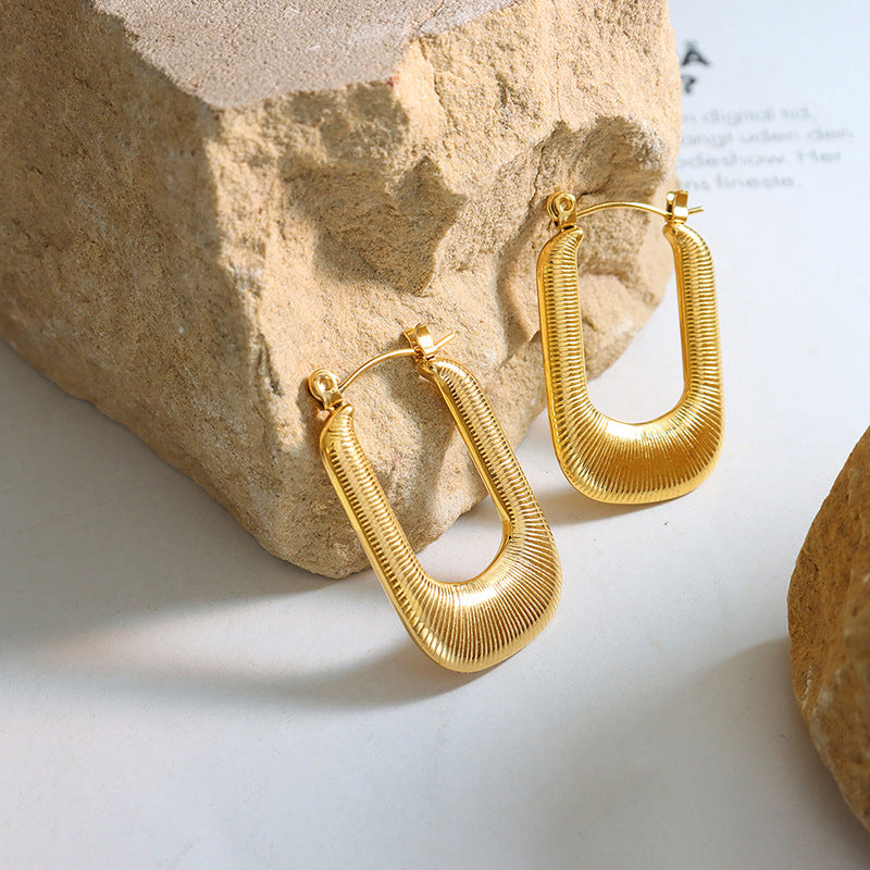 New light luxury high-end personality exaggerated geometric U-shaped titanium steel earrings simple cold wind jewelry women