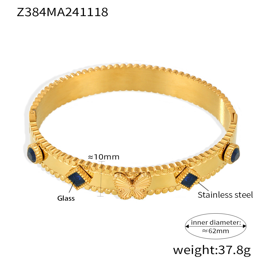 Batch flower butterfly zircon Czech glass stone stainless steel plated 18k gold bracelet high version buckle women's bracelet pp