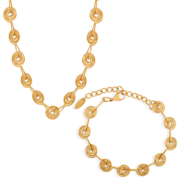 Fashion versatile style niche design titanium steel gold-plated ring hollow necklace bracelet set jewelry high sense