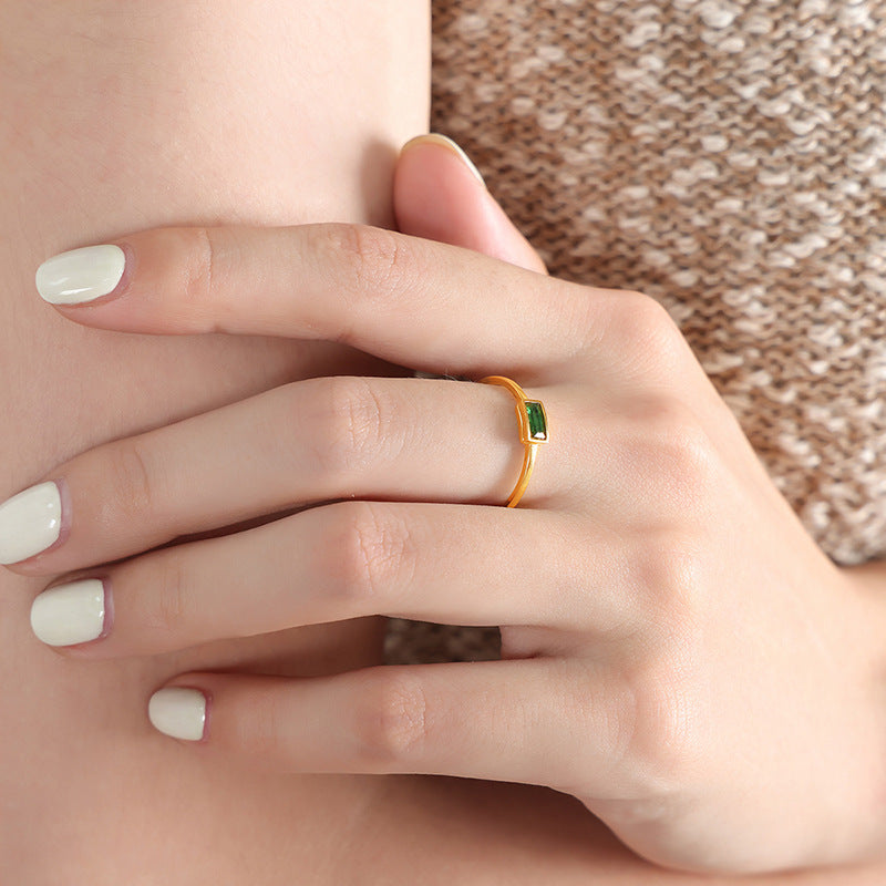 Personalized titanium steel gold-plated ring inlaid with colorful spar women's ring