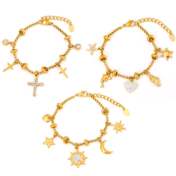 Retro niche personalized box chain jewelry multi-element pendant with diamond design titanium steel gold-plated bracelet 99