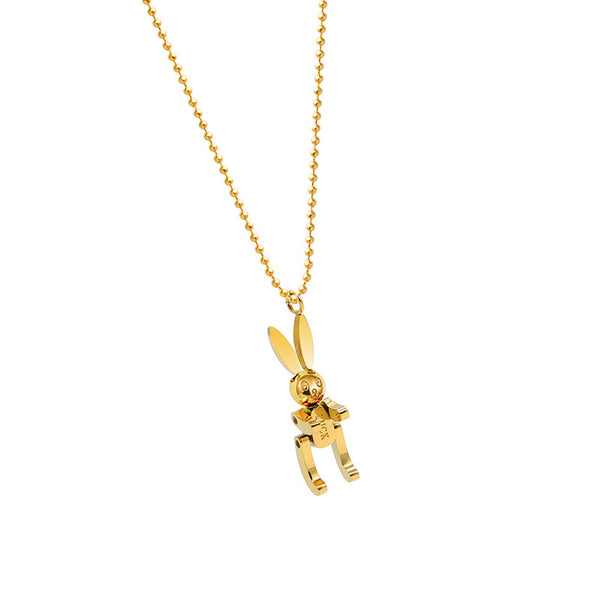 Niche creative design personalized animal mechanical rabbit necklace titanium steel plated 18K gold jewelry