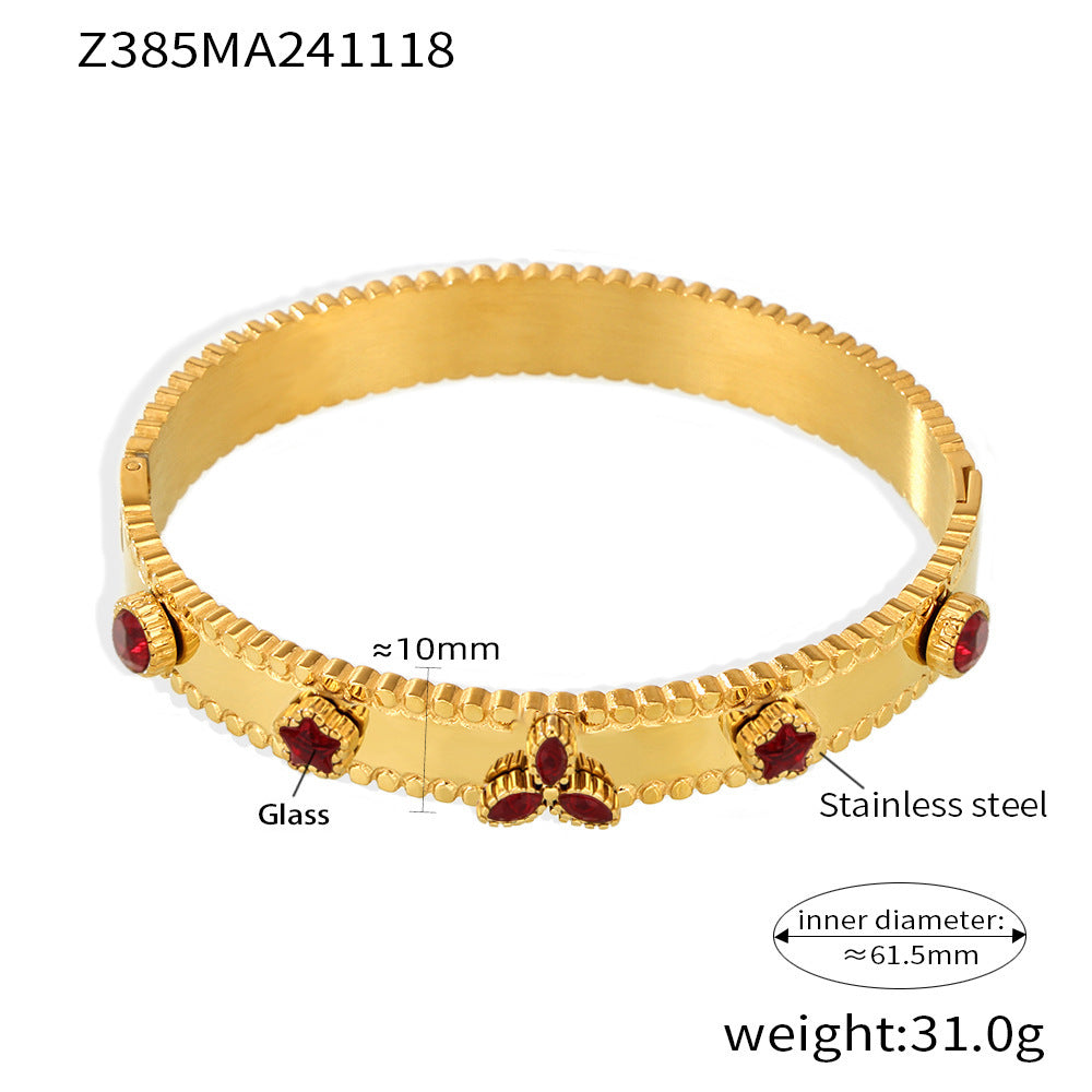 Stainless steel clover zircon bracelet Czech glass flower buckle gear bracelet 18K electroplated real gold pp