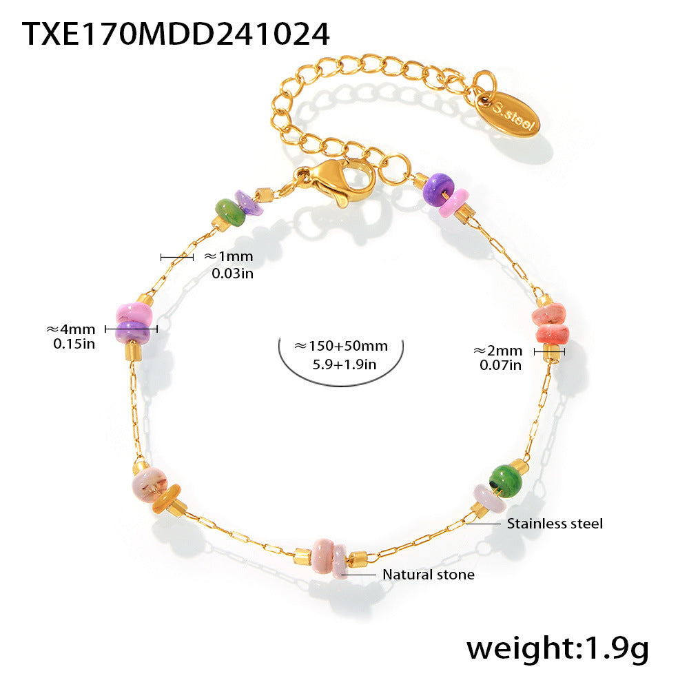 Color natural stone light luxury double-layer necklace bracelet women's stainless steel handmade chain set is available in stock.