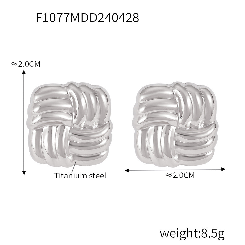 Hot-selling niche personality versatile U-shaped jewelry geometric line weaving design titanium steel glossy earrings