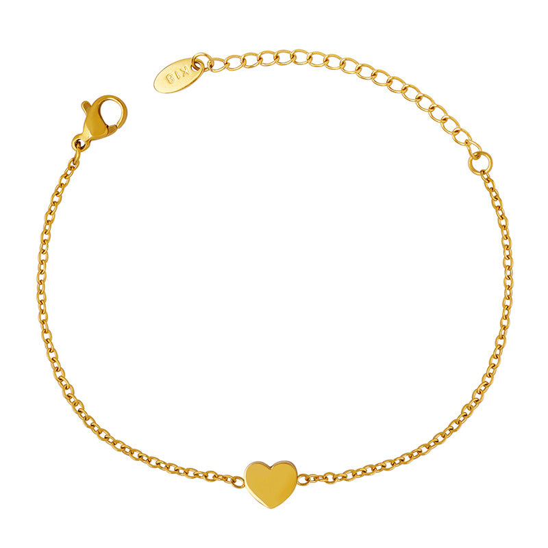 Internet celebrity small love bracelet female, versatile simple titanium steel bracelet, plated with 18K real gold, non-fading and non-allergic E072