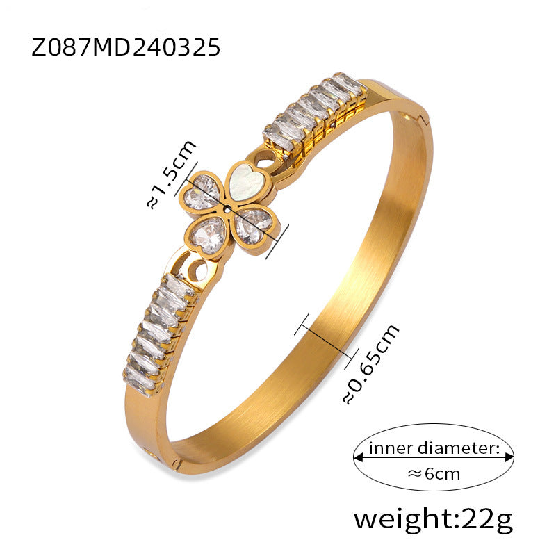 Temperament cold wind elegant jewelry love splicing shape inlaid zircon white shell design titanium steel bracelet