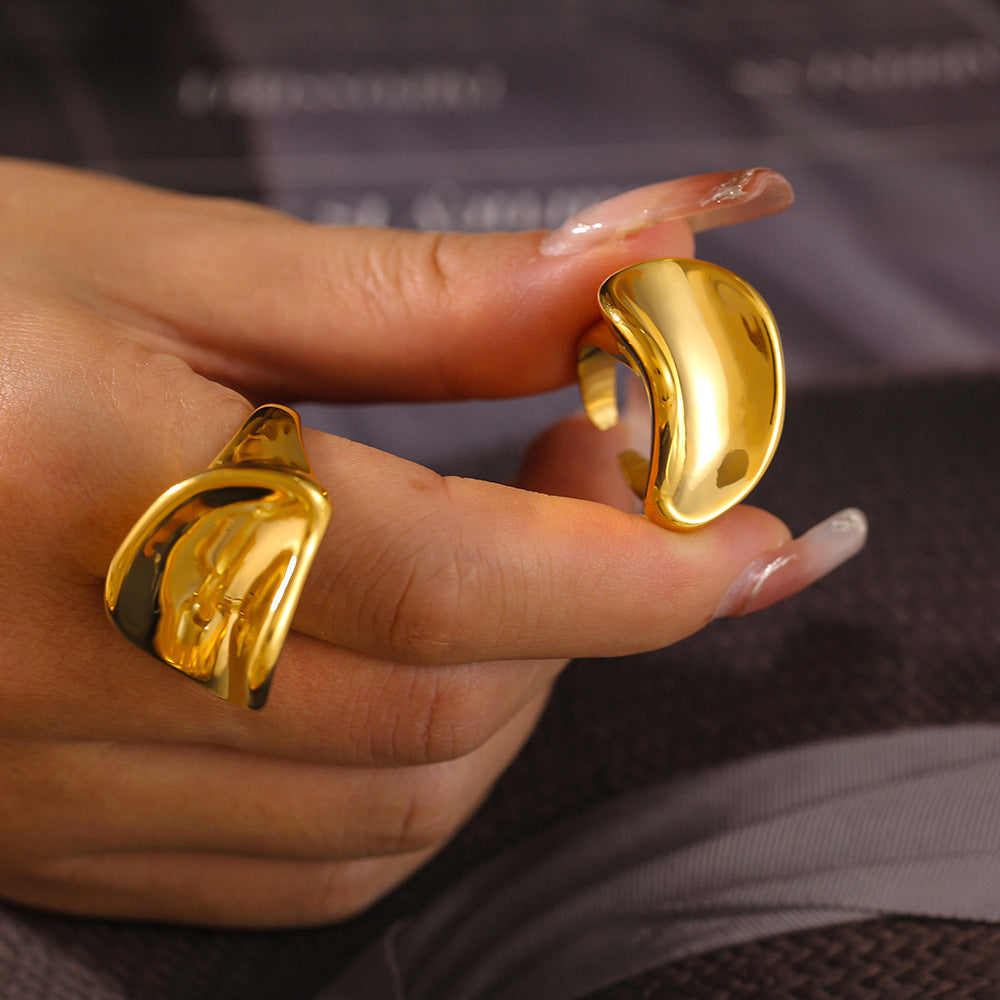 Curved three-dimensional ring fashionable exaggerated design stainless steel plated 18k gold cold wind mirror jewelry