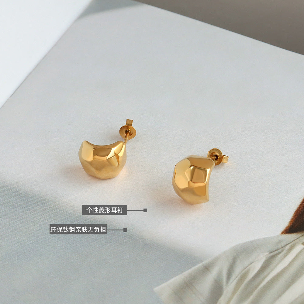 Personalized hot-selling creative rhombus stud earrings geometric irregular earrings titanium steel plated 18K earrings earrings 99