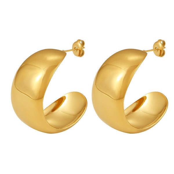 Accessories Light Luxury Wide Glossy C-Shaped Earrings Women's Titanium Steel Exaggerated Earrings PVD Color Retaining Electroplating Earrings
