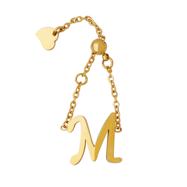 Cold wind simple M chain peach heart fingertip ring titanium steel gold-plated finger chain bracelet A124