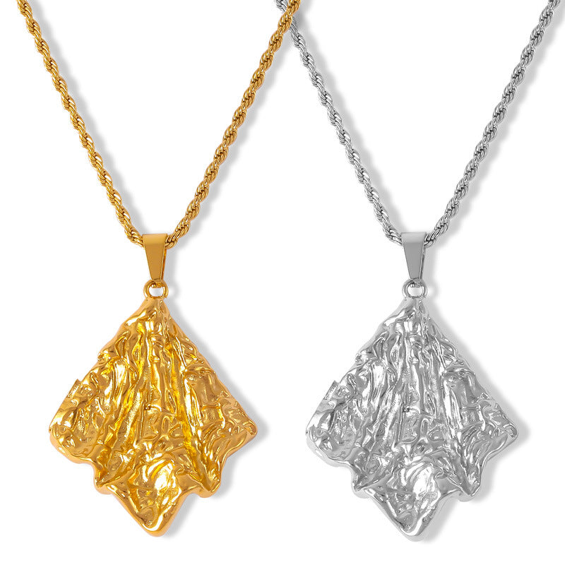Retro niche personalized twist chain jewelry geometric folds texture design sense square brand pendant titanium steel necklace pp