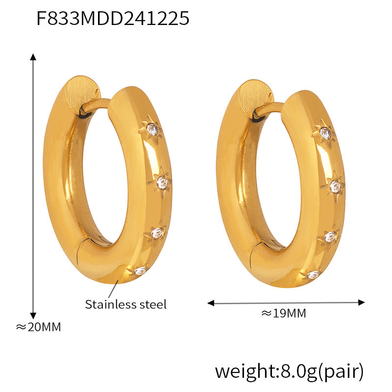 Stainless steel niche personality temperament versatile earrings fashion light luxury ear buckle plated 18k real gold jewelry women 99