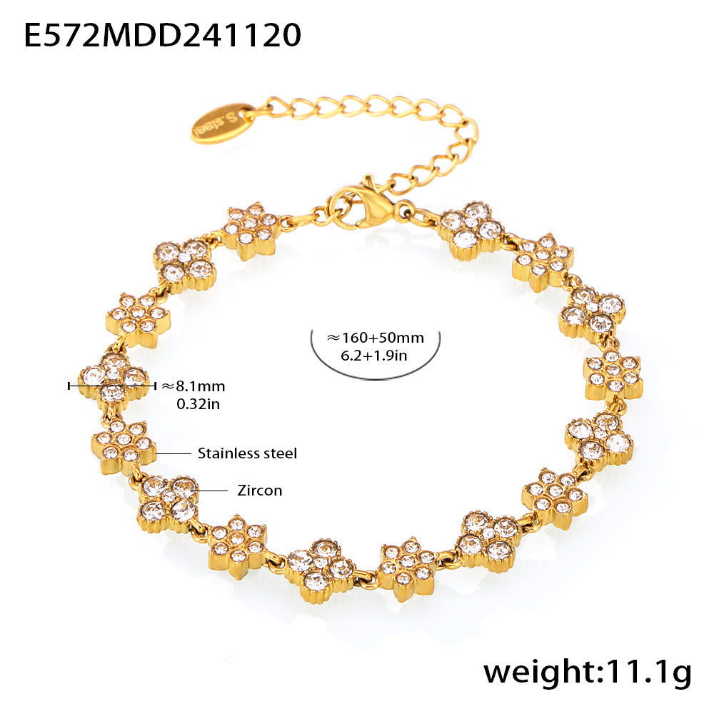 Stainless steel geometric super flash zircon bracelet, high-texture hand-inlaid luxury color-preserving jewelry combination