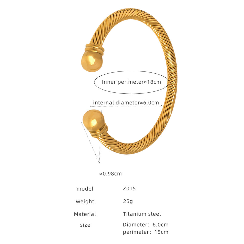 Internet celebrity simple trend retro bracelet, versatile and non-fading titanium steel plated opening brushed small waist bracelet