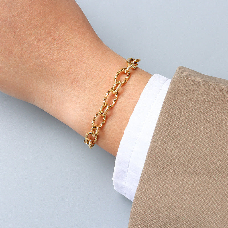 Processing custom titanium steel plated 18k real gold color retention bracelet women's jewelry European and American new jewelry exquisite