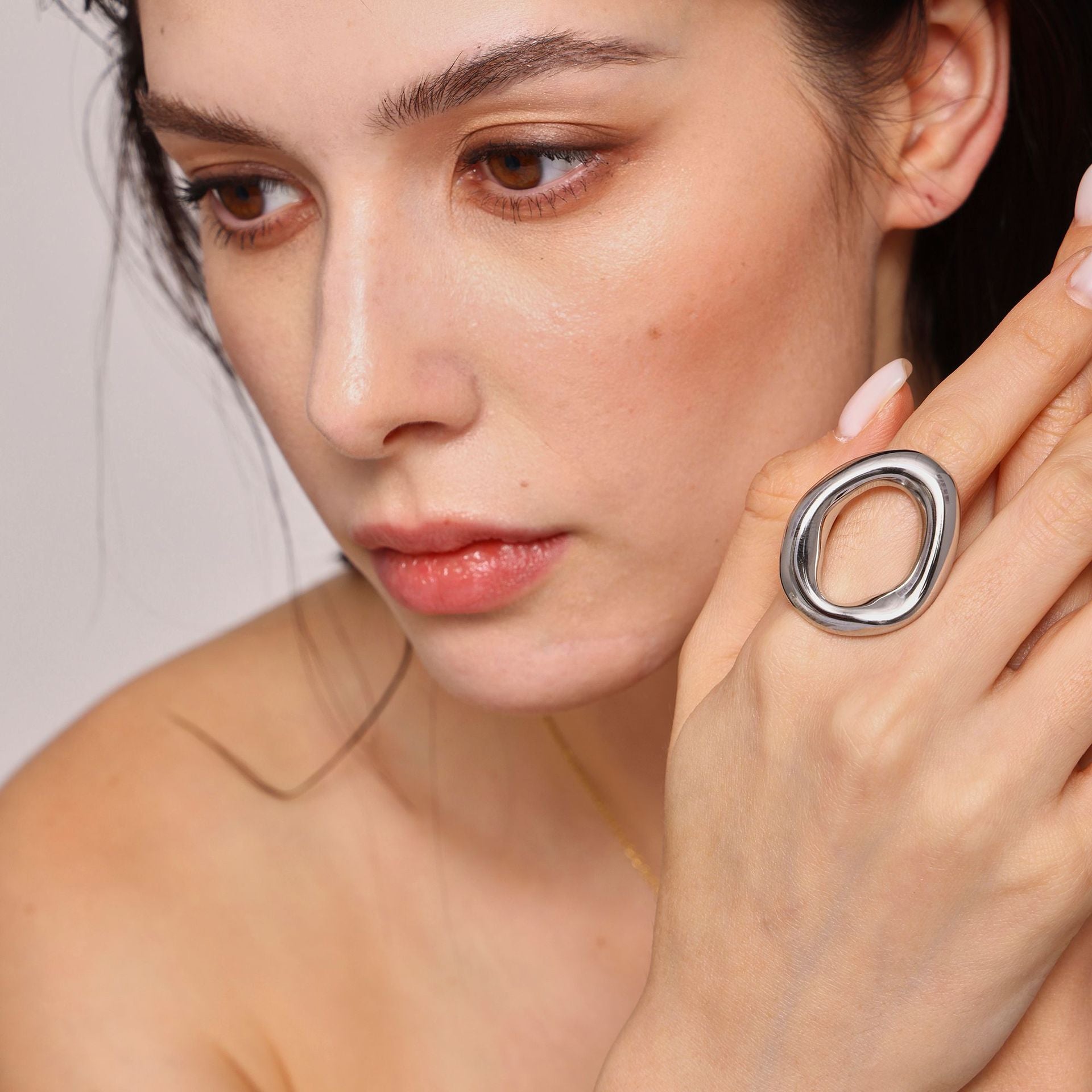 Exaggerated opening hollow ring square brand letter collarbone necklace stainless steel plated 18K real gold set tide