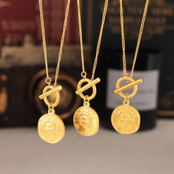 New OT buckle irregular portrait tag necklace titanium steel plated 18k gold niche sweater chain jewelry wholesale