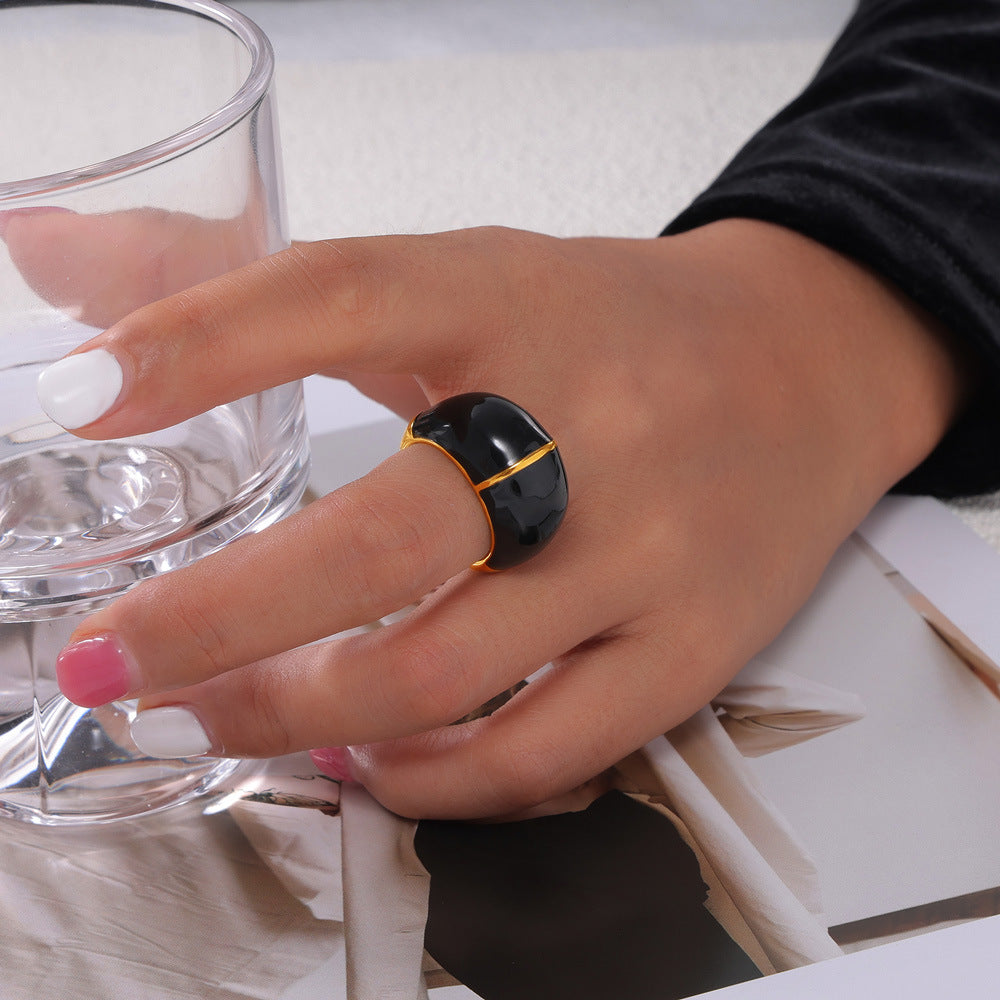 Retro niche geometric casting jewelry weights dripping oil design sense hand-polished titanium steel gold-plated ring