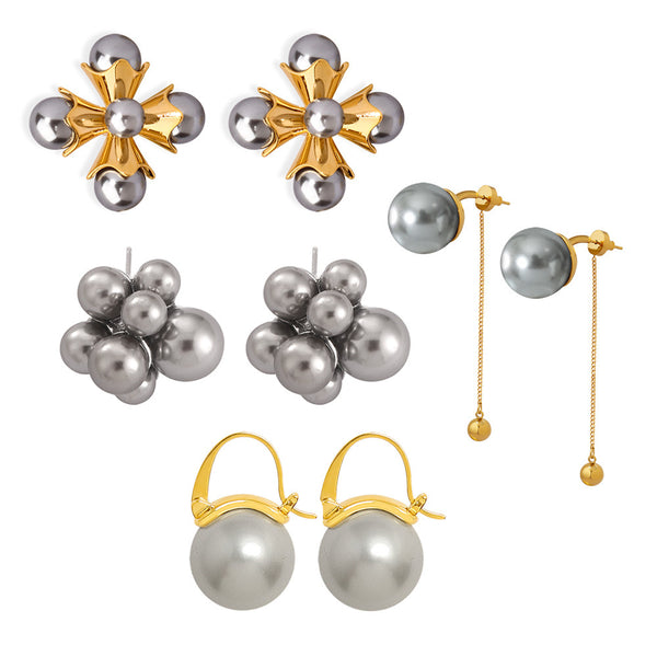 Shijia Classic Pearl Earrings Stainless Steel Personality Temperament Ear Buckle Women's High Edition Personality Versatile Earrings Spot