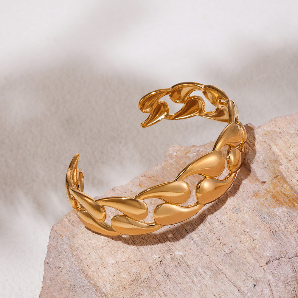 Classic smooth water drop woven bracelet fashionable couple stainless steel plated 18K gold open bracelet