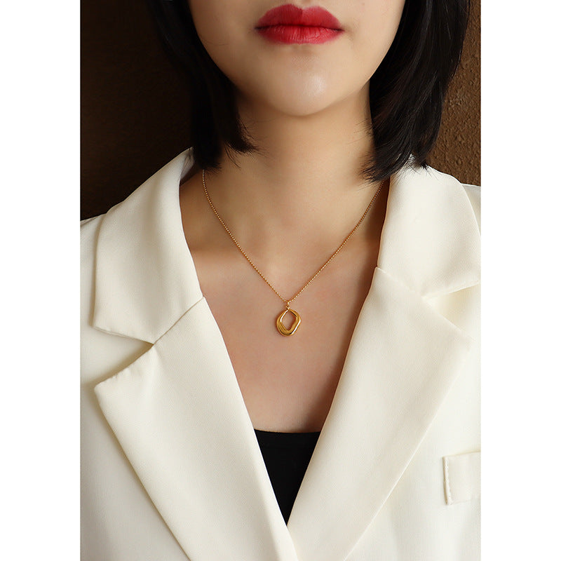 Chocker special-shaped heavy industry handmade irregular geometric pendant titanium steel 18k gold collarbone necklace P987