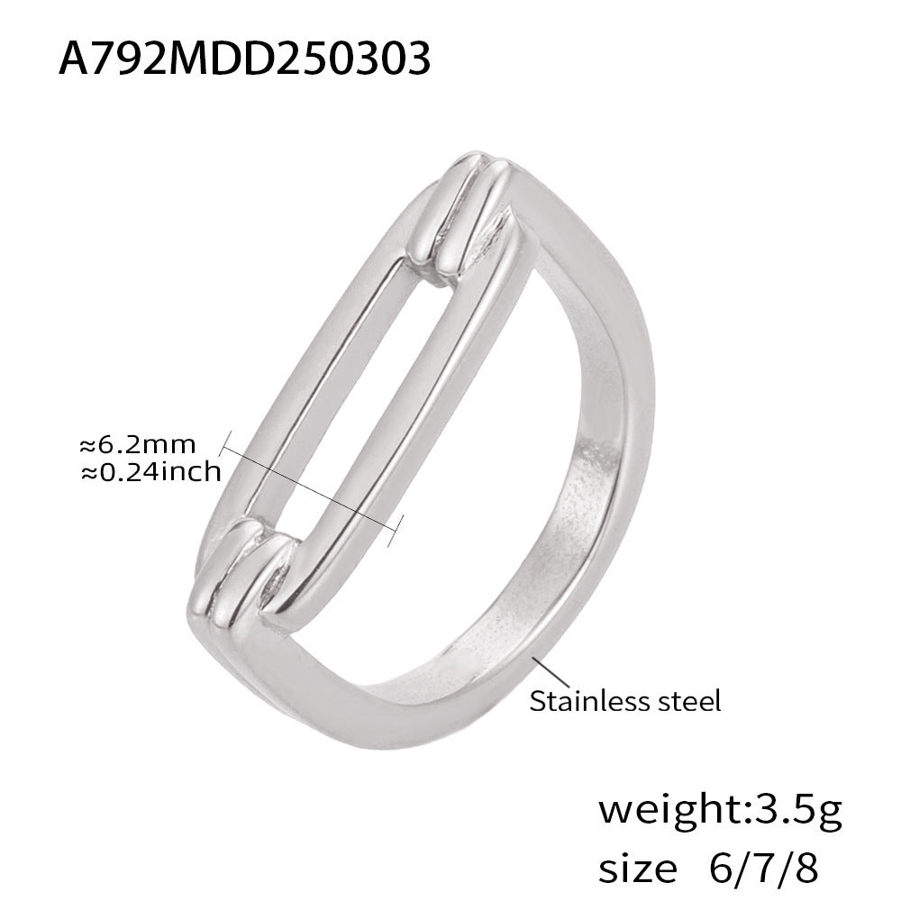Rectangle Geometric Hollow Ring Fashion Personality Stainless Steel 18K Real Gold PVD Plated Index Finger Ring Spot pp