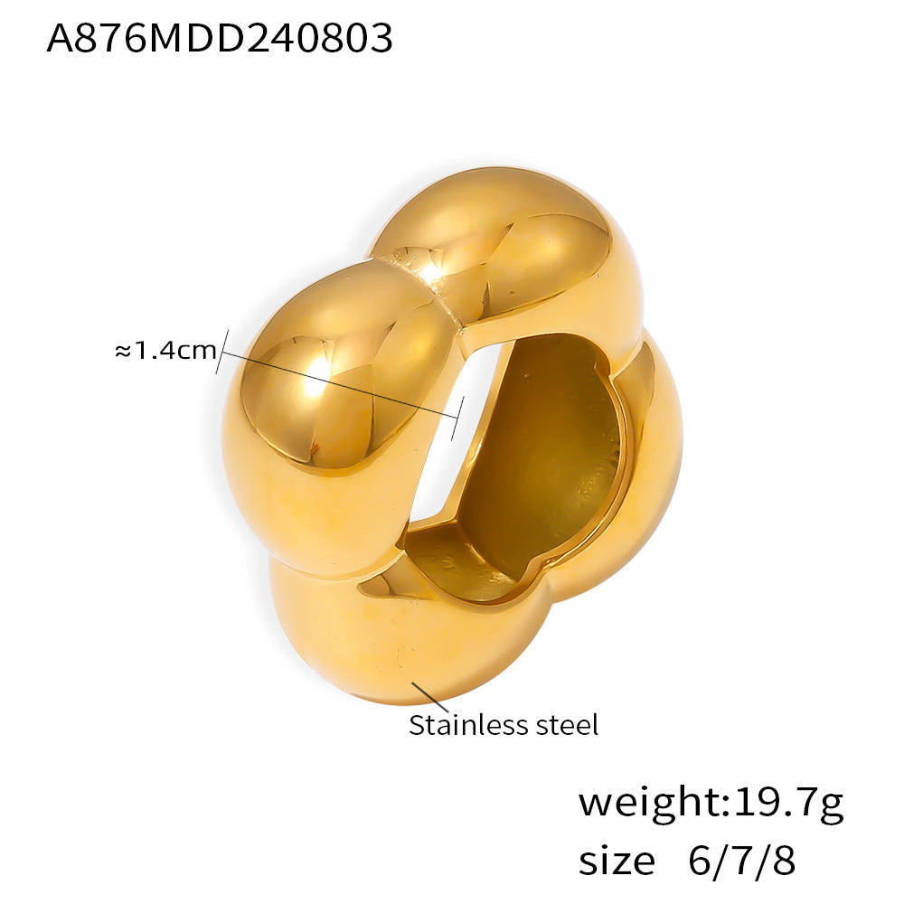 Fashion Hollow Flower Smooth Geometric Ring Women's 18k Real Gold Stainless Steel Ring Jewelry Wholesale