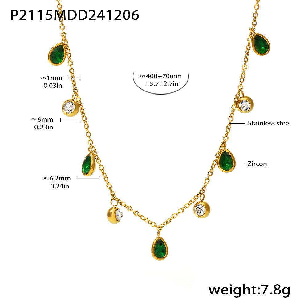 Water drop tassel Symphony rhinestone collarbone necklace European and American niche light luxury stainless steel plated 18k real gold jewelry 99