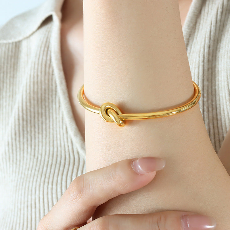 Temperament Personality Fashion Thickness Opening Knot Bracelet Titanium Steel Plated 18K Gold Non-Fading Bracelet Jewelry