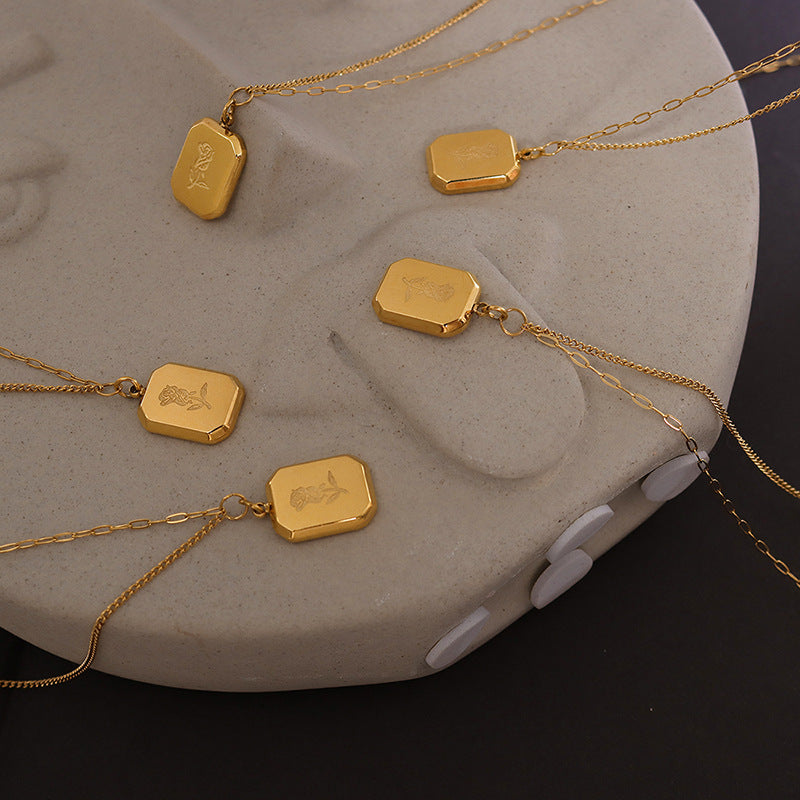 Cold wind light luxury fashion rose necklace female, simple titanium steel plated 18K real gold collarbone chain pp