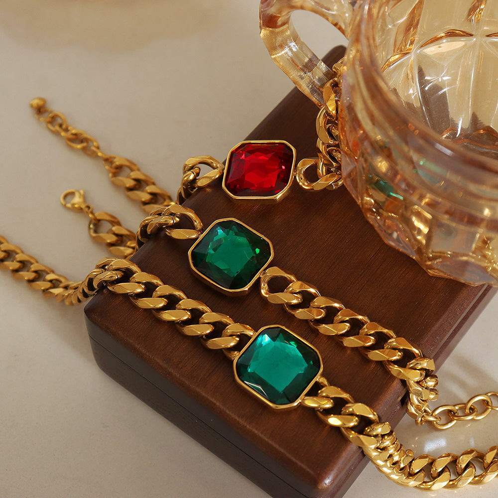 New personalized niche light luxury cross-border clavicle chain color zircon simple titanium steel bracelet jewelry women