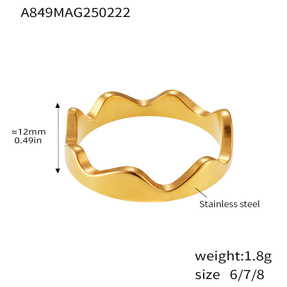Irregular open ring ins wind niche design titanium steel PVD plated 18K real gold color retention ring women