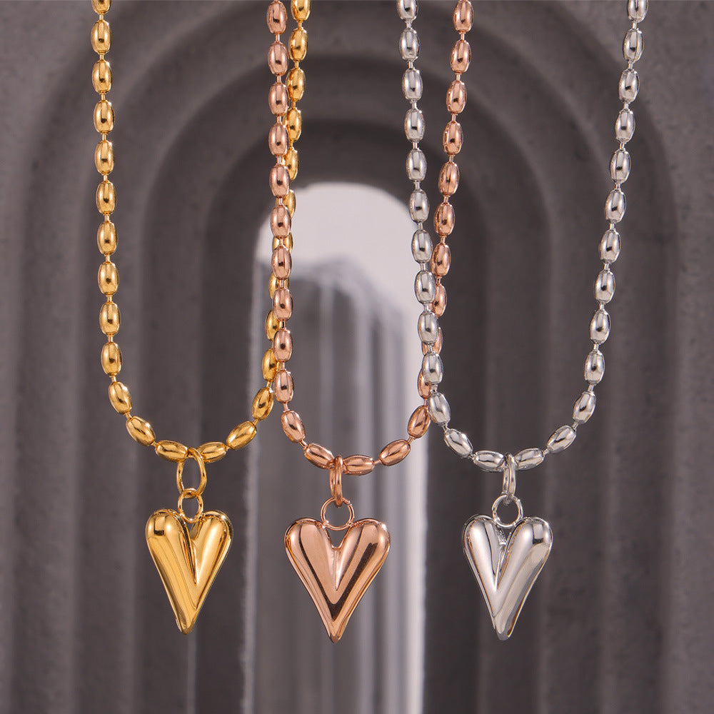 Fashion Simple Temperament Elegant Rice Bead Chain Jewelry Geometric Love Pendant Titanium Steel Gold Plated Casual Wind Necklace