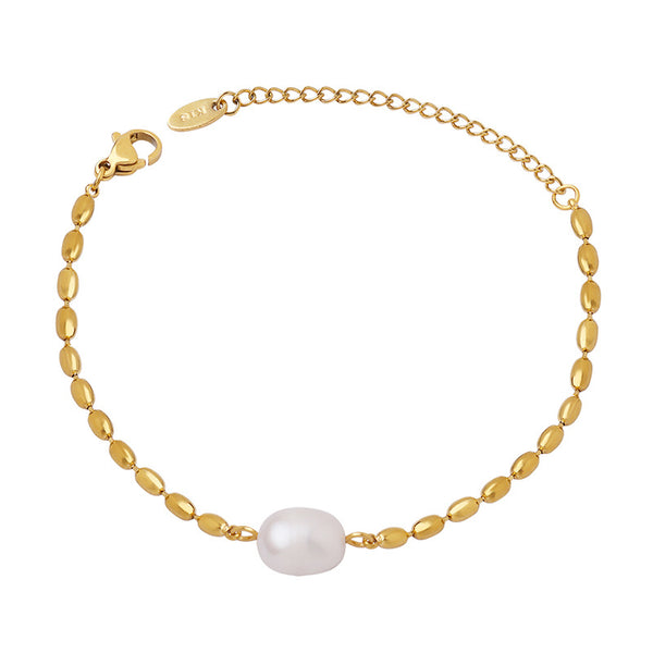 Freshwater pearl splicing rice bead temperament metal chain bracelet neutral wind personality non-fading girlfriend jewelry