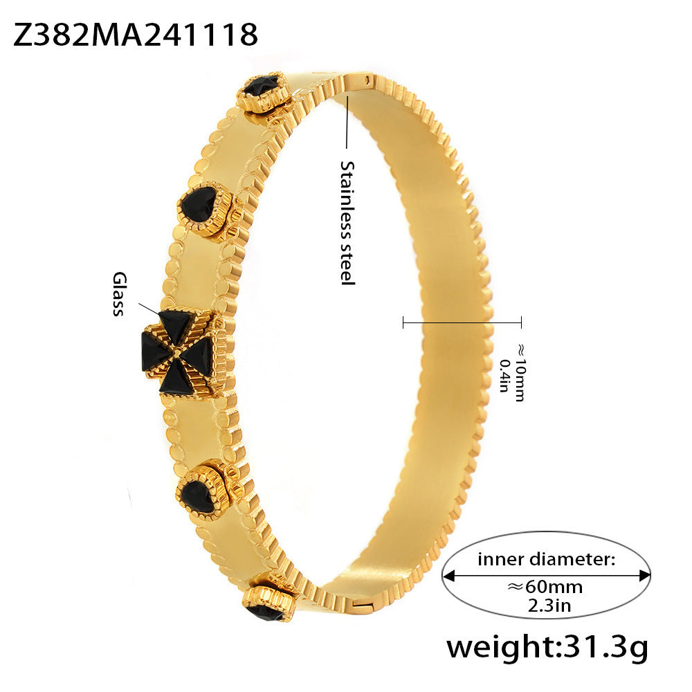 Stainless steel bracelet flower inlaid zircon Czech glass buckle gear bracelet combination hot spot
