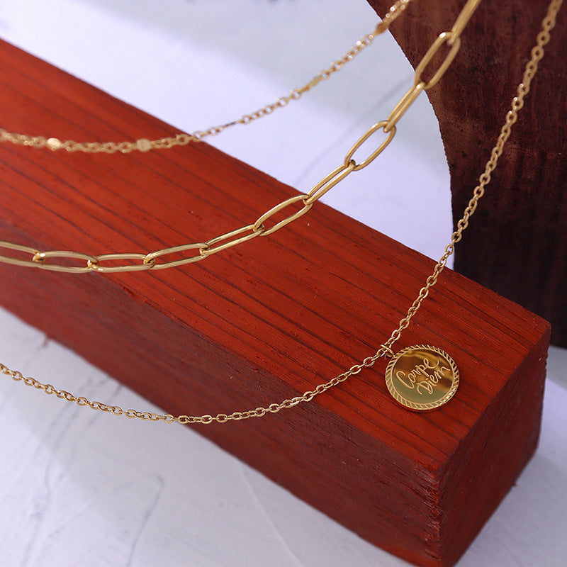 Versatile cold wind English letter round brand pendant necklace cross-border hot-selling titanium steel clavicle chain jewelry
