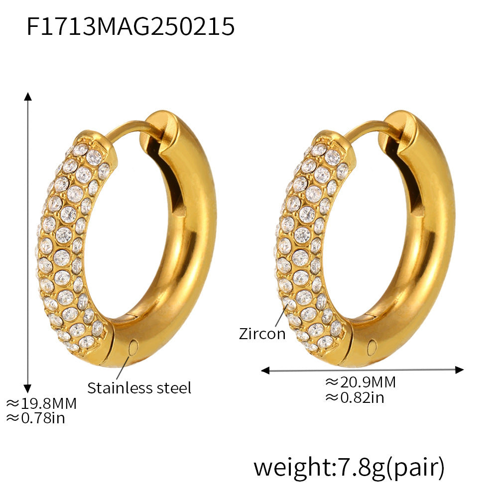 4mm circle 5A zircon earrings light luxury high version texture earrings titanium steel stainless steel color retention simple earrings