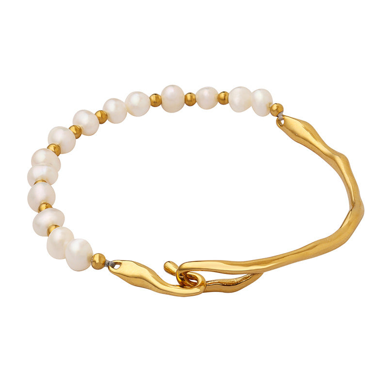 Freshwater pearl personality geometric titanium steel bracelet fashion temperament girlfriend chain fashionable retro style non-fading jewelry 99