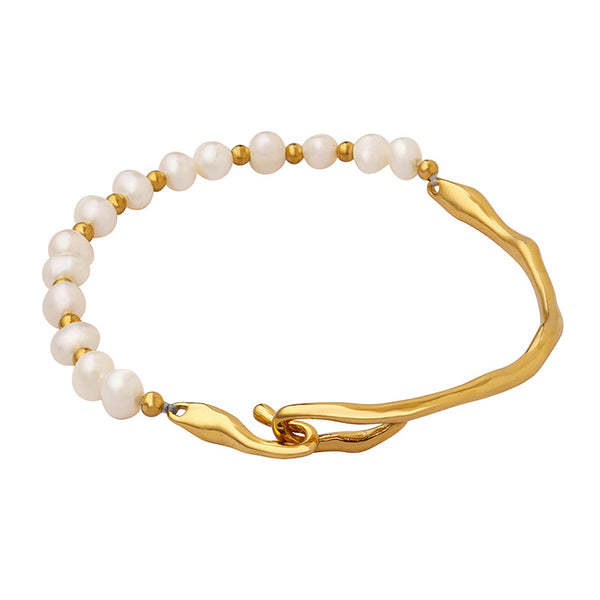Freshwater pearl personality geometric titanium steel bracelet fashion temperament girlfriend chain fashionable retro style non-fading jewelry 99
