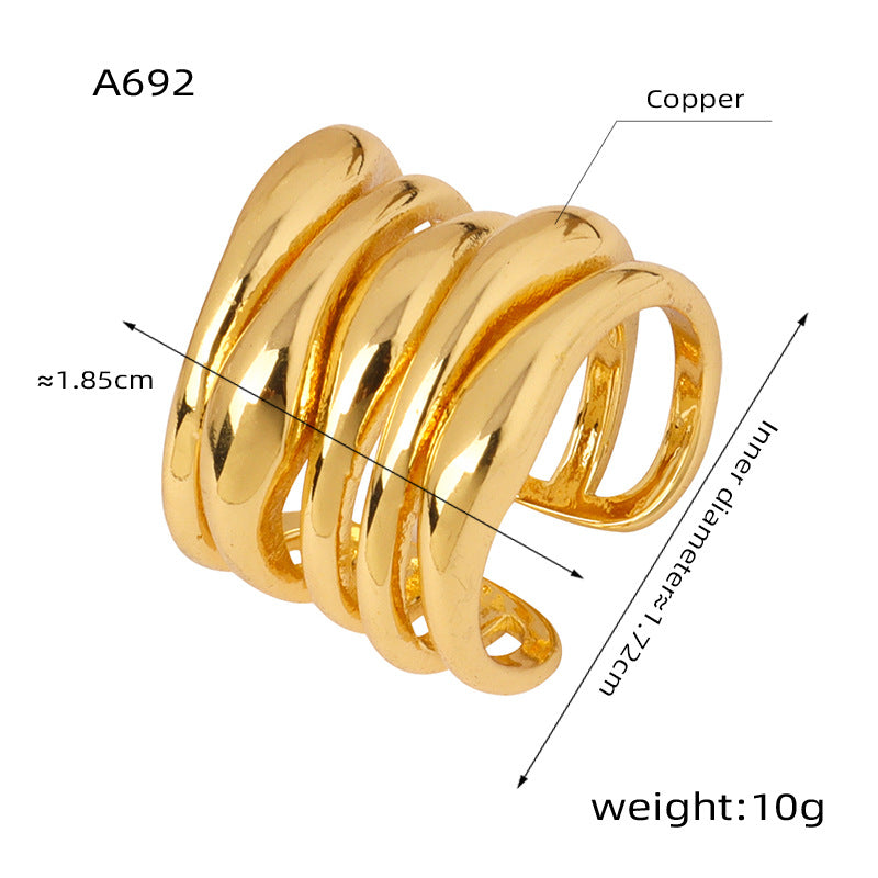 New cold wind simple niche design copper irregular opening ring fashionable personalized jewelry women