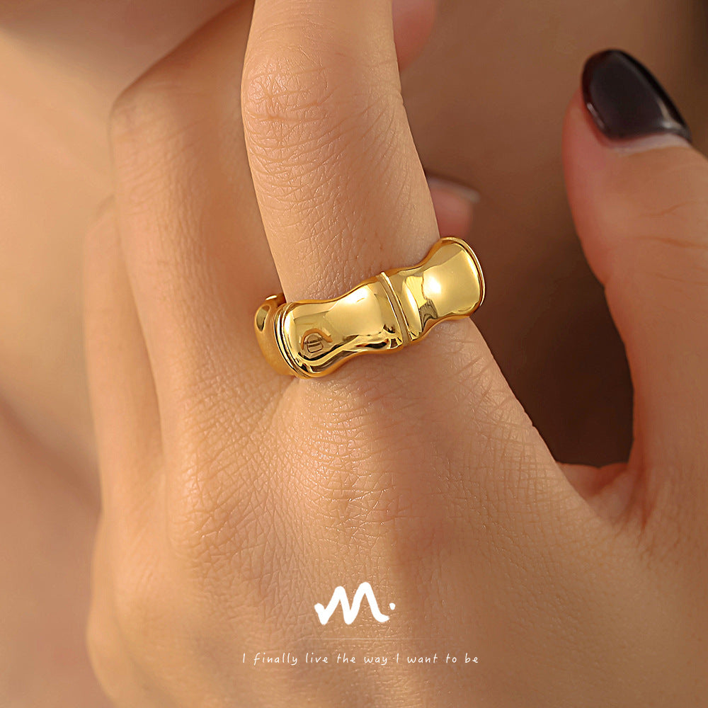 Fashion commuter bamboo ring bamboo design stainless steel does not fade Internet celebrity same ring pp
