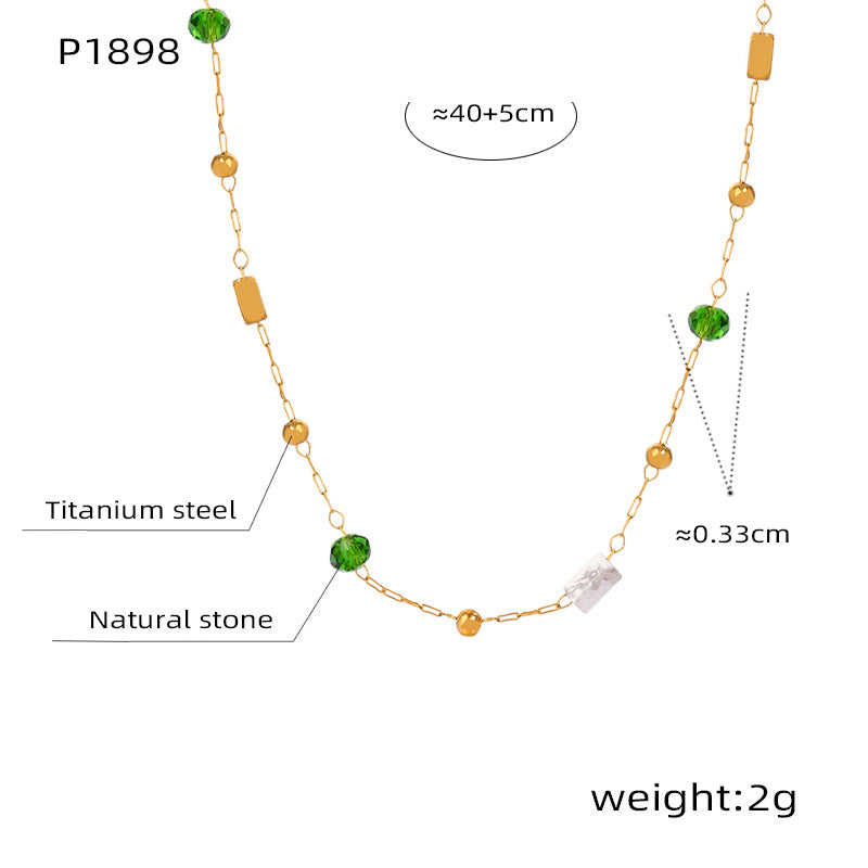 Fashion Personality Niche Titanium Steel Gold-plated Natural Stone Pendant Handmade Beaded Necklace Simple Jewelry Female 99