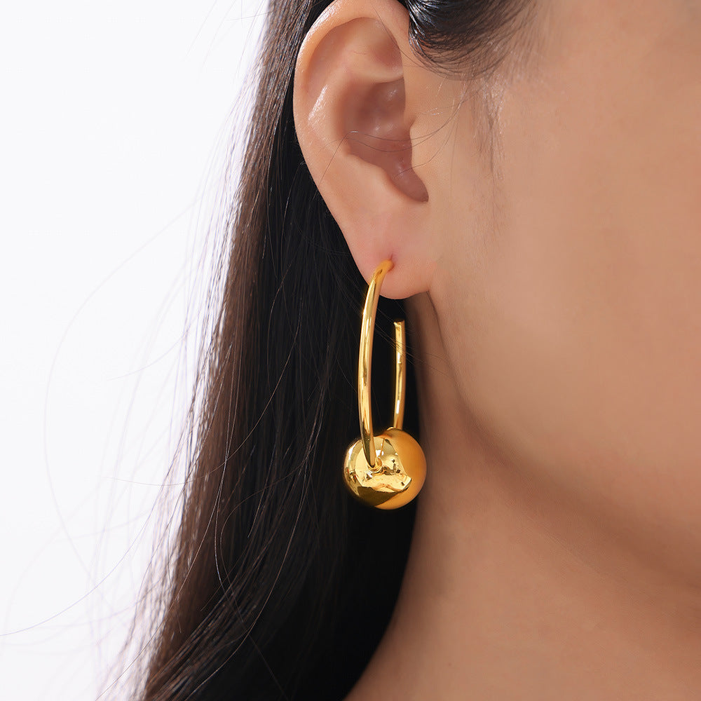 Gold Ball Circle Earrings Copper Gold Plated Personality Temperament Design Versatile Earrings Female Spot