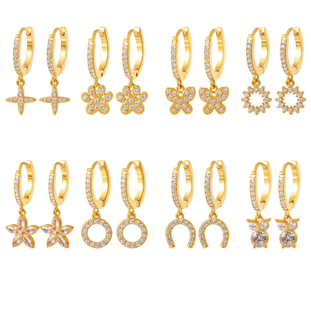Geometric elements handmade zircon full diamond earrings PVD plating color retention niche trend jewelry