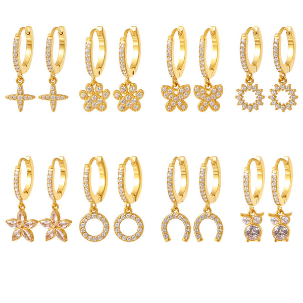 Geometric elements handmade zircon full diamond earrings PVD plating color retention niche trend jewelry