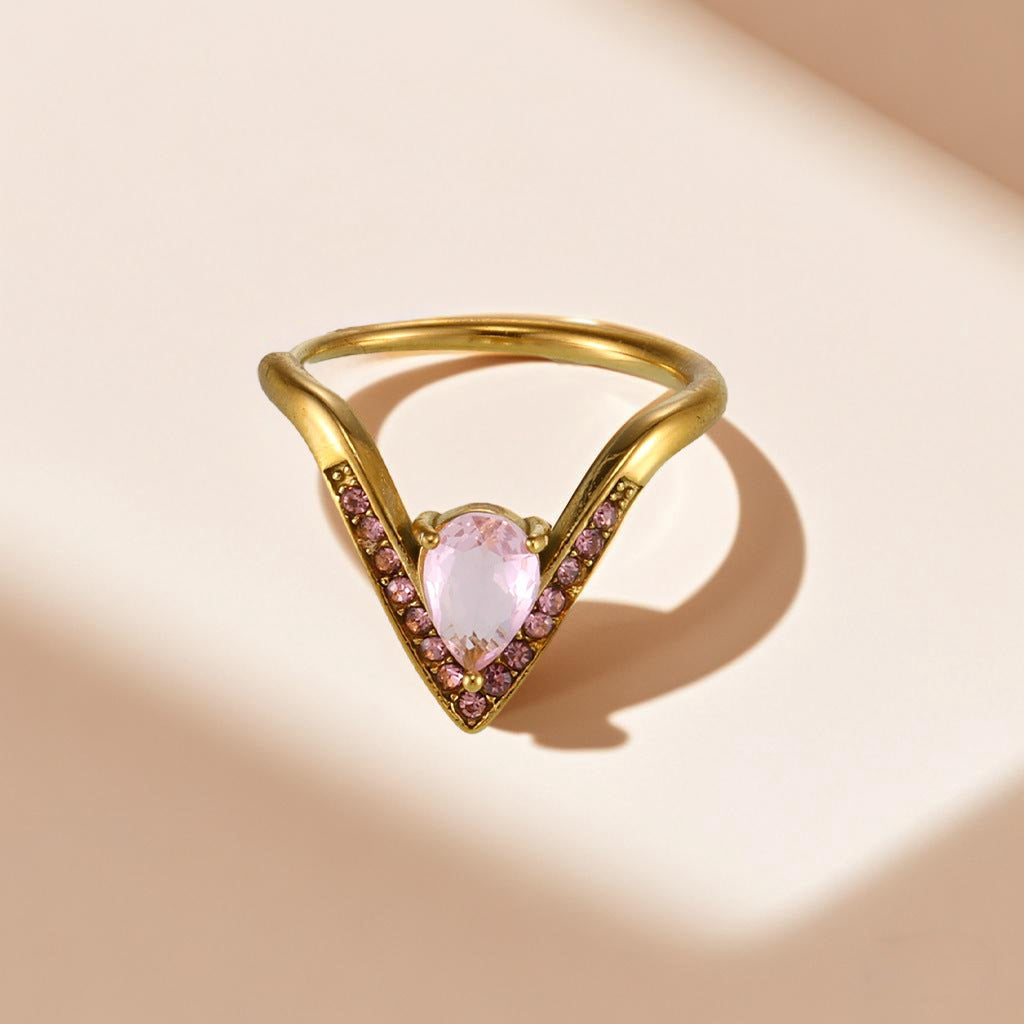 V-shaped full diamond 5A zircon side opening adjustable stainless steel ring does not fade fashionable light luxury index finger ring 99