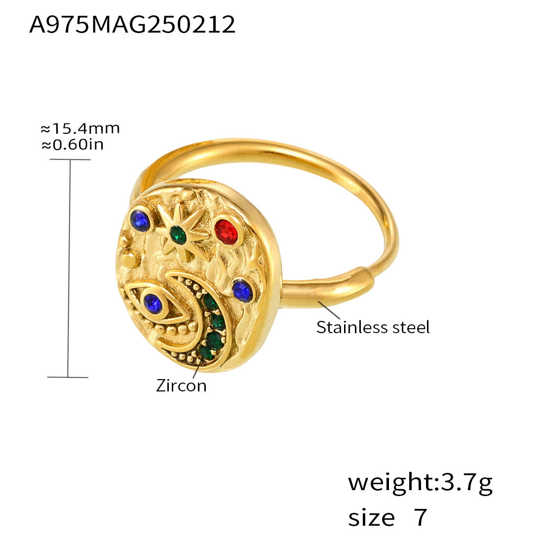 Hot Sale 5A Zircon Ring Women's Light Luxury Personality Star Moon Fashion Tail Ring Devil's Eye Jewelry Gift