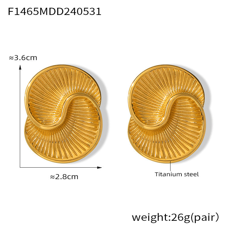 Personality Versatile Elegant Earrings Water Drop Shape Texture Spiral Design Titanium Steel Asymmetrical Stud Earrings 99