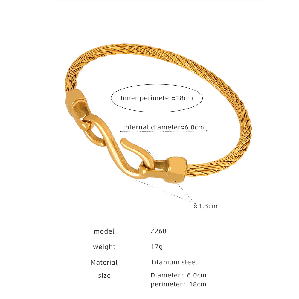 Internet celebrity simple trend retro bracelet, versatile and non-fading titanium steel plated opening brushed small waist bracelet